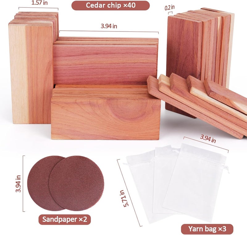 WOODEVER 40 Pack Cedar Planks for Clothes Storage, 100% Natural Aromatic Cedar Wood Pieces for Closets and Drawers, with Sandpaper and Sachets - Image 5